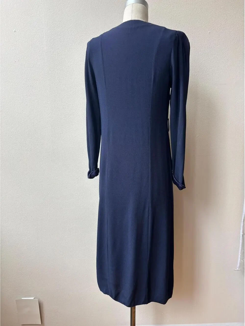 Vintage 1940s Lightweight Navy Satin Trimmed Duster Cardigan